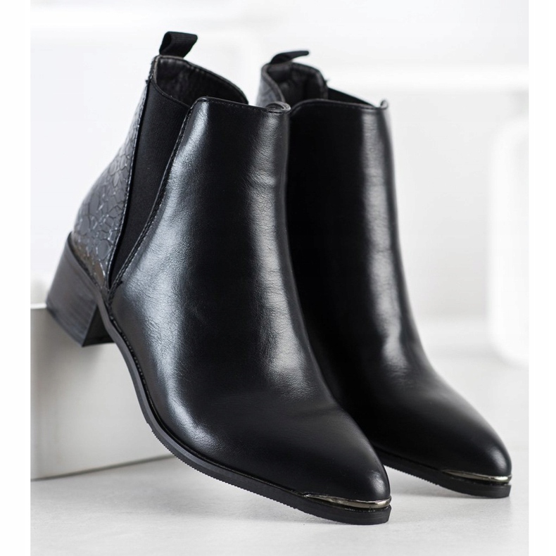 Kayla Stylowe Botki Na Niskim Słupku czarne 2