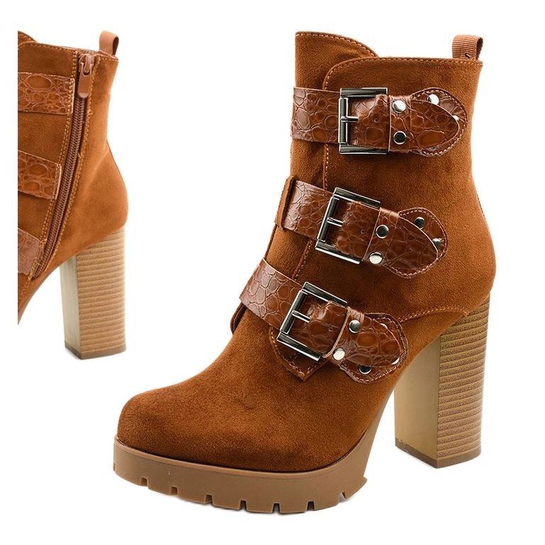 Brązowe zamszowe botki na słupku Lilybank 1