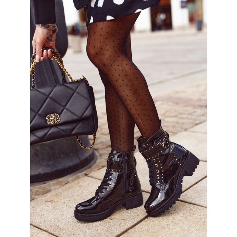 Botki Damskie Workery Czarne Lakierowane Valeria 2