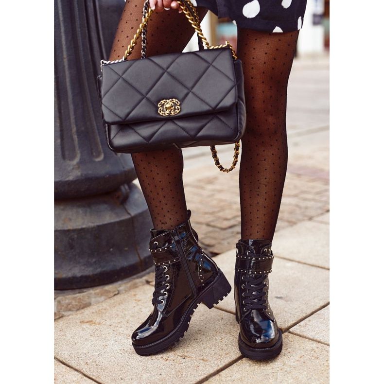 Botki Damskie Workery Czarne Lakierowane Valeria 1