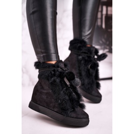 Damskie Sneakersy Na Koturnie z Futerkiem Czarne Pretty srebrny 1