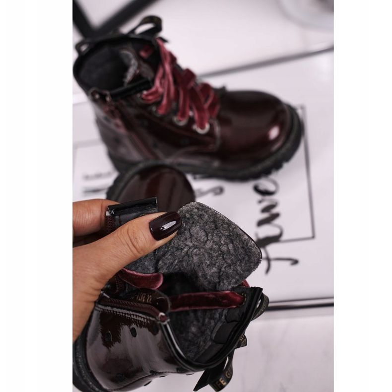 EVE Kozaki lakierowane ocieplane bordowe Essie czerwone 1