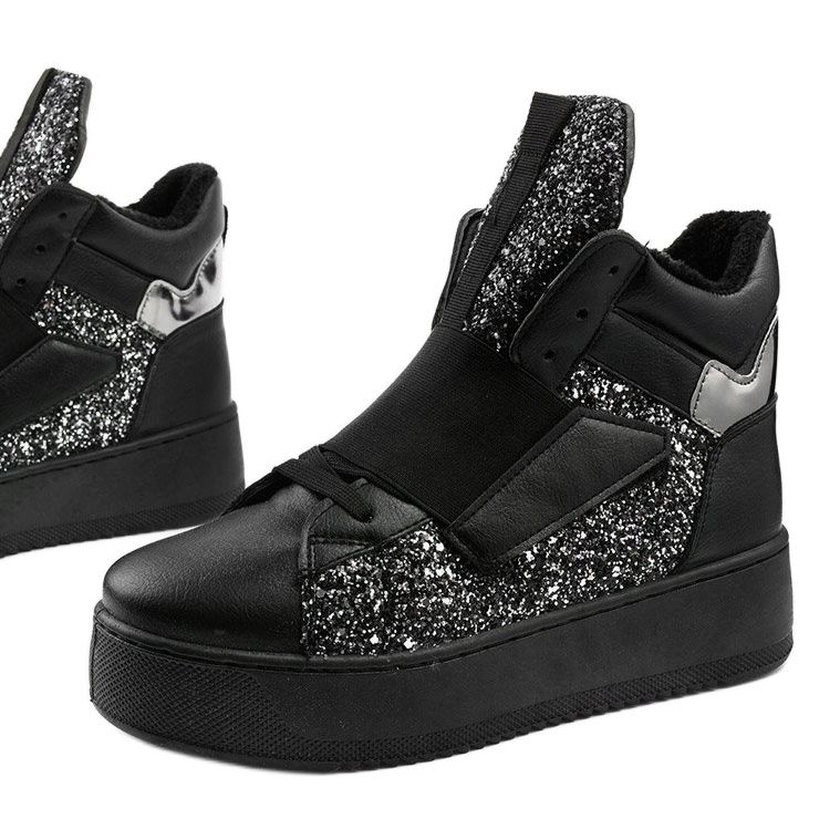 Czarne ocieplane botki sneakersy Hentevar srebrny 1