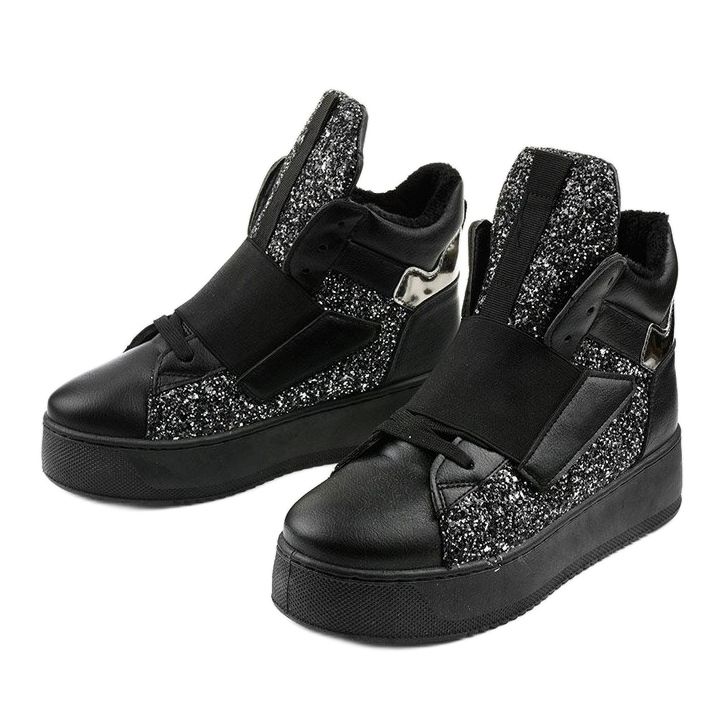 Czarne ocieplane botki sneakersy Hentevar srebrny 2