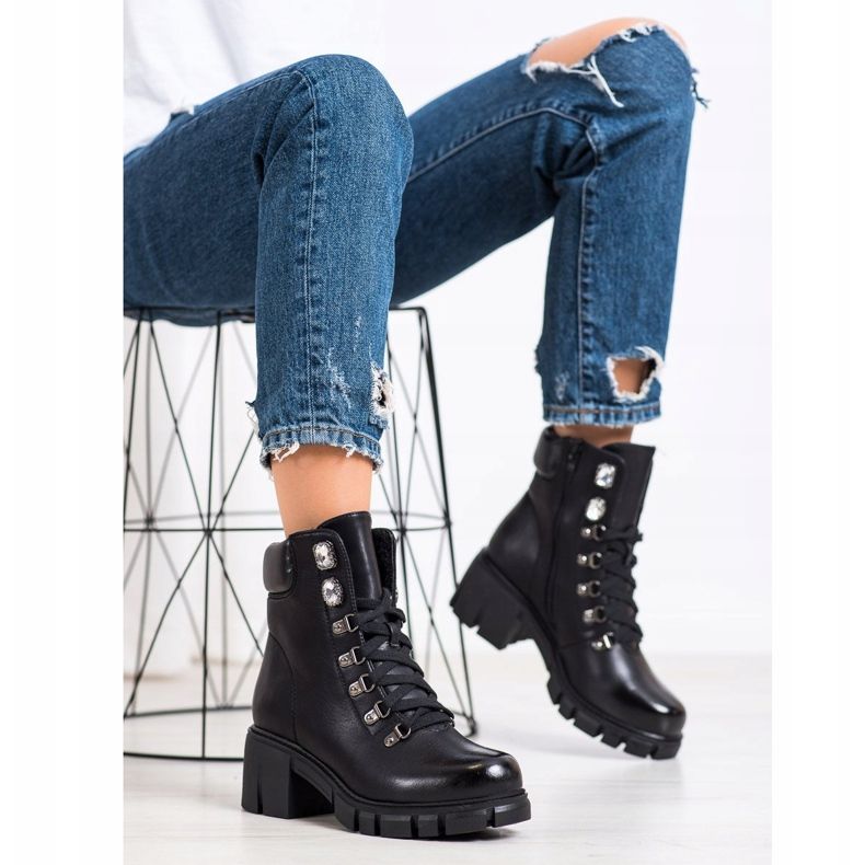 Ideal Shoes Workery Z Eko Skóry czarne 1