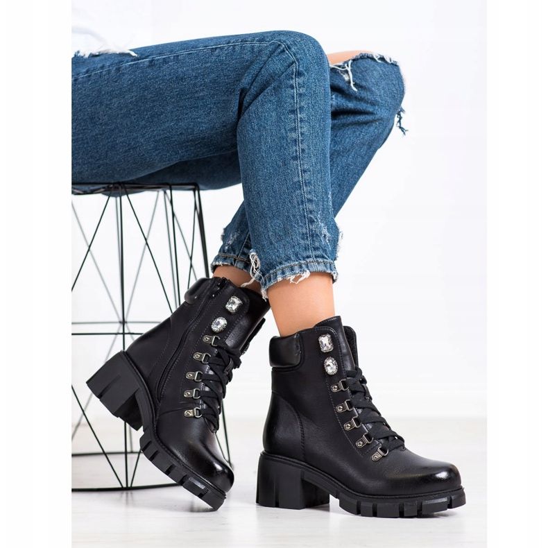 Ideal Shoes Workery Z Eko Skóry czarne 2