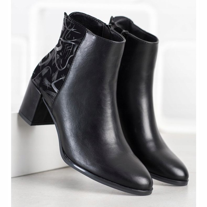 Sergio Leone Ocieplane Botki Ze Wzorem czarne 2