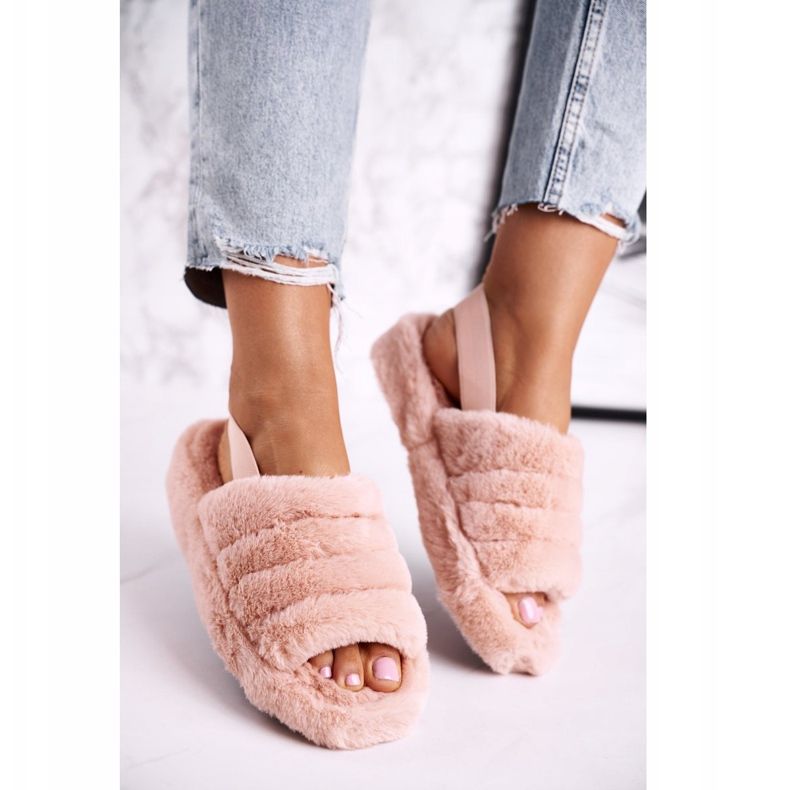 FJ1 Papcie Damskie na Platformie Futrzane Pomarańczowe Snowflake 2