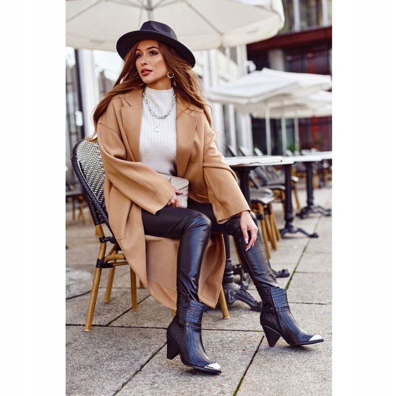 FG1 Botki Damskie Wysokie Stalowy Nosek Print Czarne Eternally 2