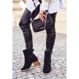 MSMG Botki Damskie Na Słupku Zamszowe Czarne Anabelle 2