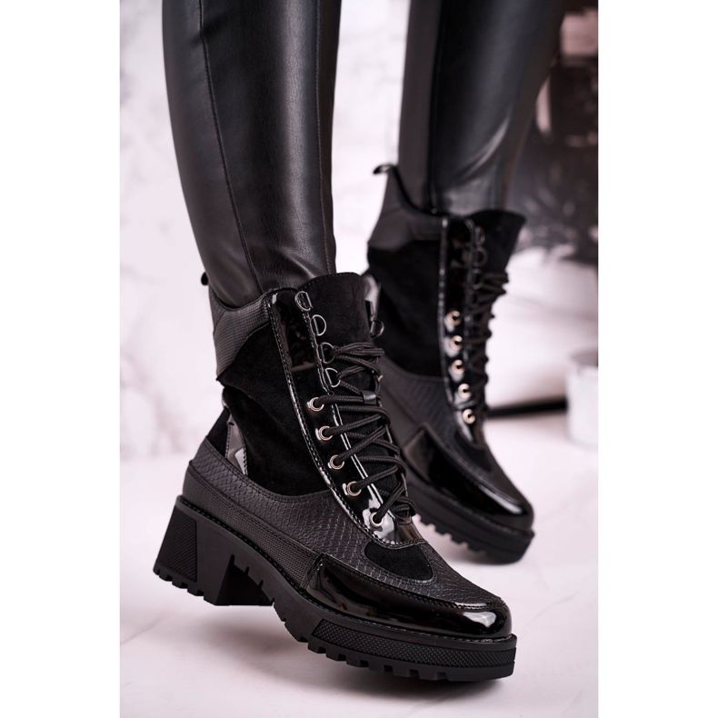 Botki Workery Ocieplane Czarne Print Zwierzęcy Helena 2