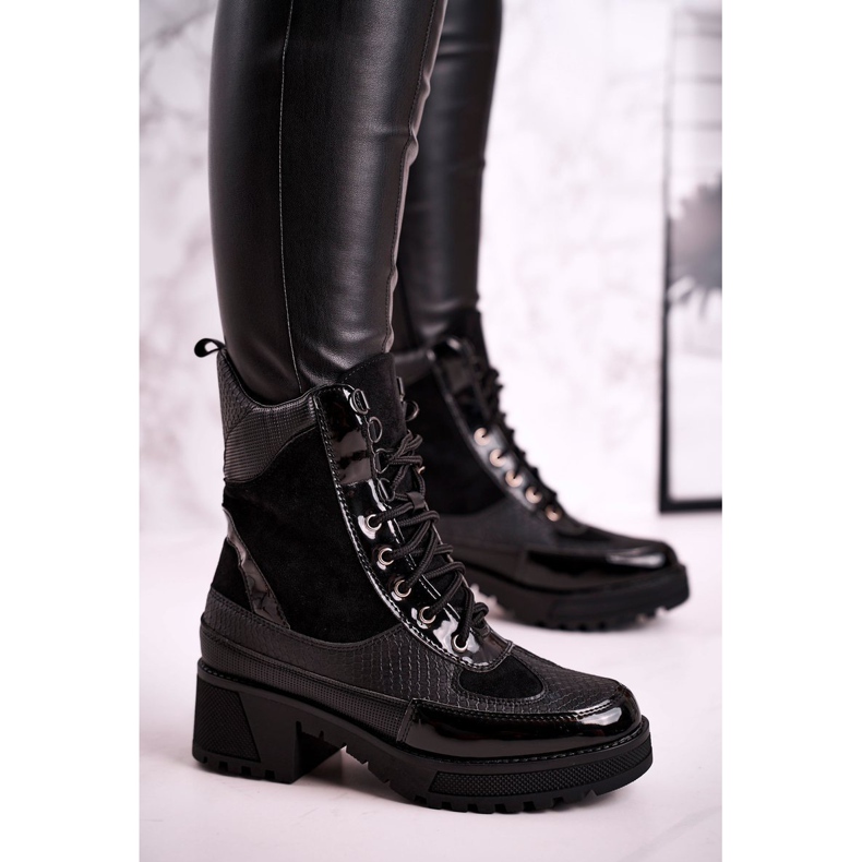 Botki Workery Ocieplane Czarne Print Zwierzęcy Helena 1