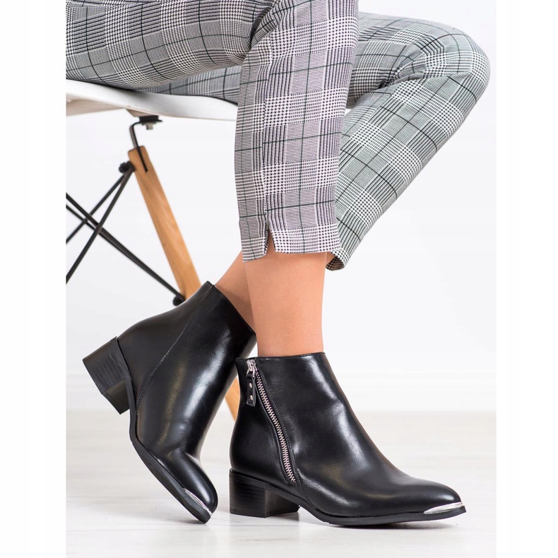 Kayla Stylowe Botki Na Suwak czarne srebrny 1