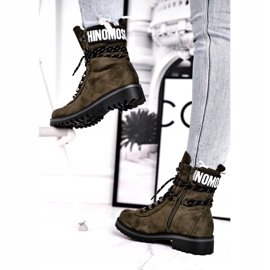 Evento Damskie Botki Timberki Wysokie Khaki 9BT35-1331 Dk.Green czarne 2