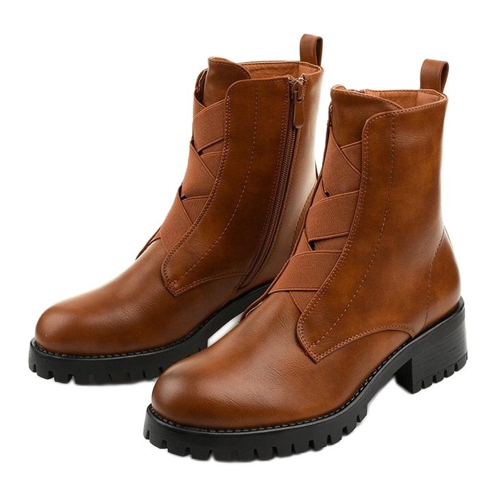 Brązowe botki na słupku ocieplane Chanhett 2