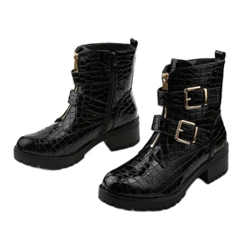 Czarne płaskie botki ocieplane lakierowane Lineley 2