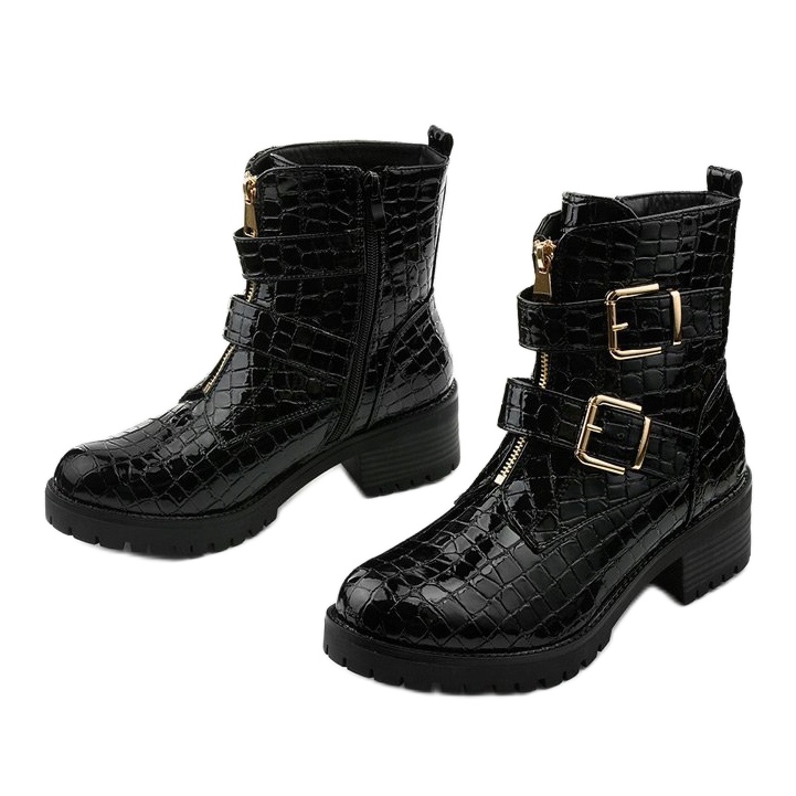 Czarne płaskie botki ocieplane lakierowane Lineley 2