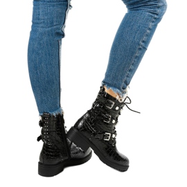 Czarne płaskie botki ocieplane perełki Torwain 2