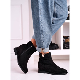 FG1 Damskie Botki Na Koturnie Zamszowe Czarne Vanya 2