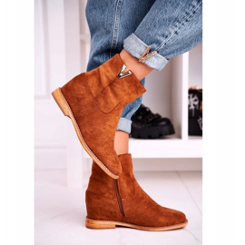 FG1 Damskie Botki Na Koturnie Zamszowe Brązowe Vanya 1