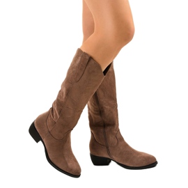 Khaki zamszowe wysokie botki kowbojki Evelralla zielone 1