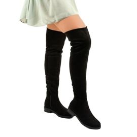 Czarne botki płaskie z długą cholewką Aeleosa 1