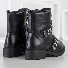 Seastar Sznurowane Workery Z Kryształkami czarne 2