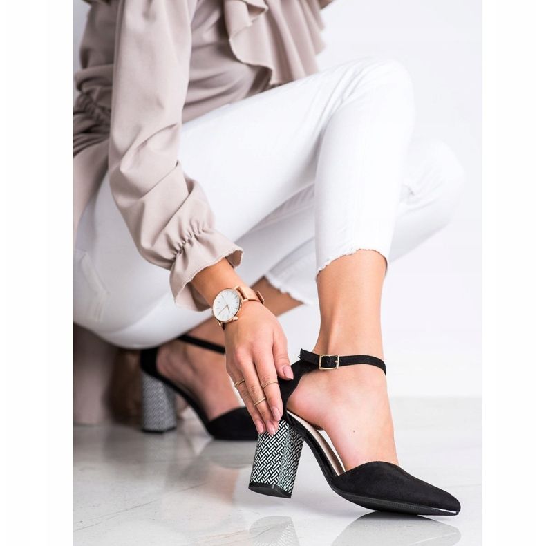 Goodin Czółenka Z Ozdobnymn Obcasem czarne 2