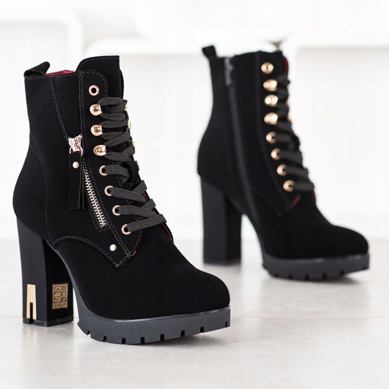 Super Mode Modne Botki Na Obcasie czarne 1