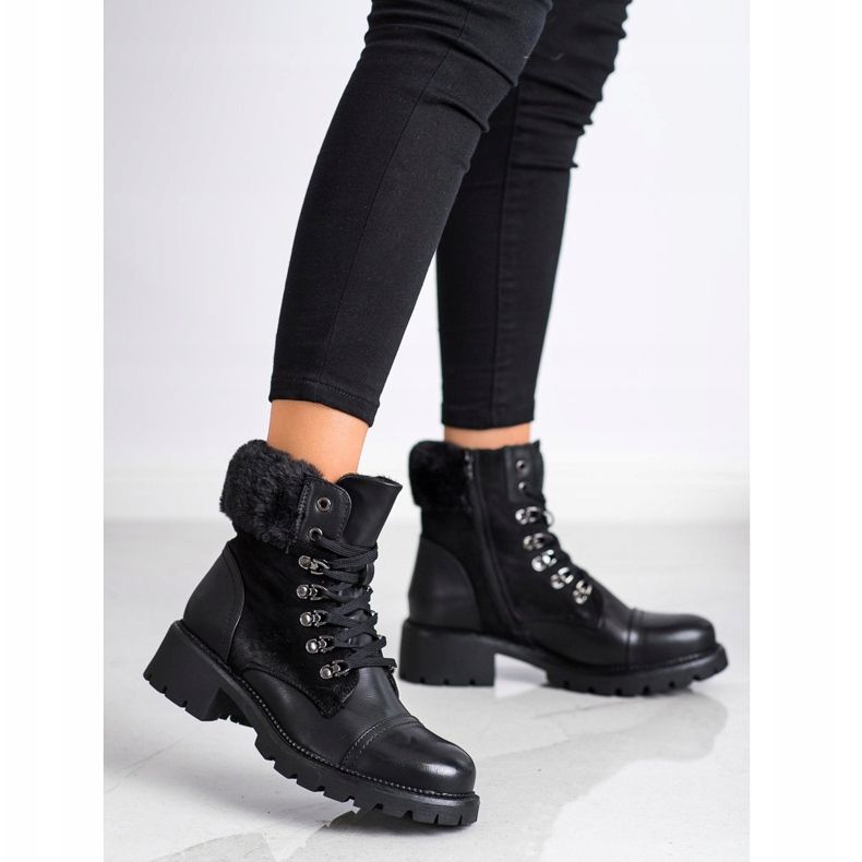 Super Mode Ciepłe Wiązane Botki czarne 1