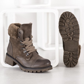 Super Mode Ciepłe Wiązane Botki szare 1