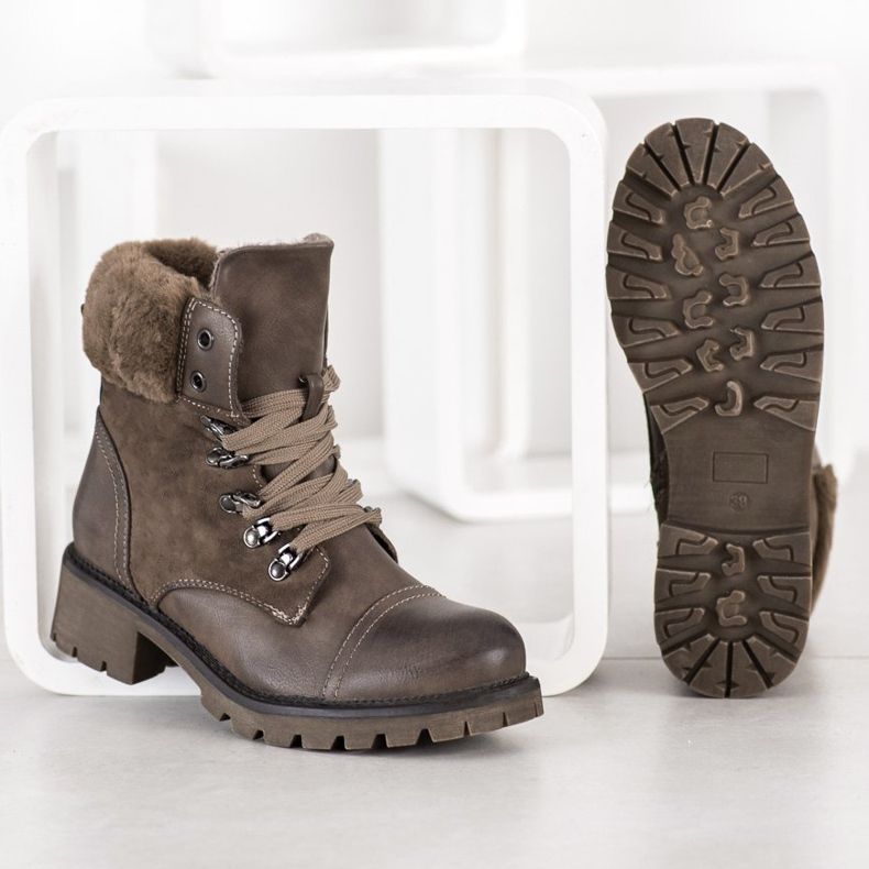 Super Mode Ciepłe Wiązane Botki szare 1