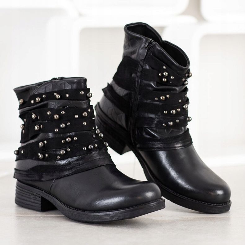 Queentina Wygodne Botki Z Ozdobami czarne 1