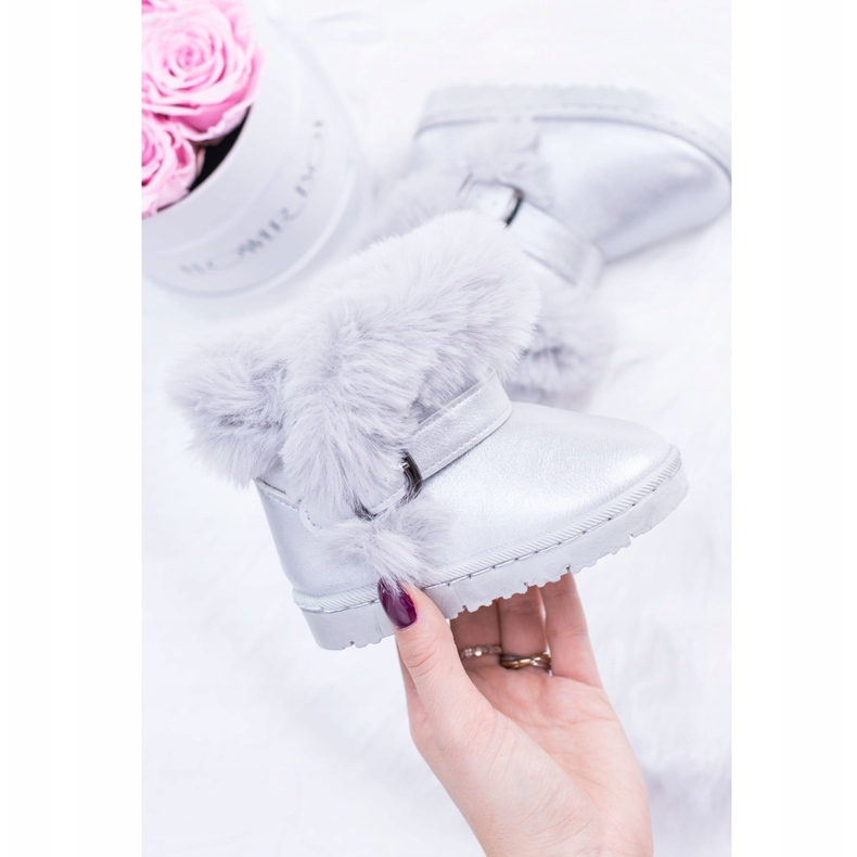 FRROCK Ocieplane Dziecięce Botki Śniegowce Z Futerkiem Srebrne JellyBeans srebrny 1