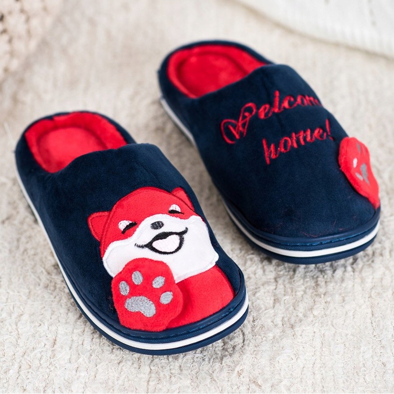 Bona Kapcie Welcome Home białe czerwone granatowe 1