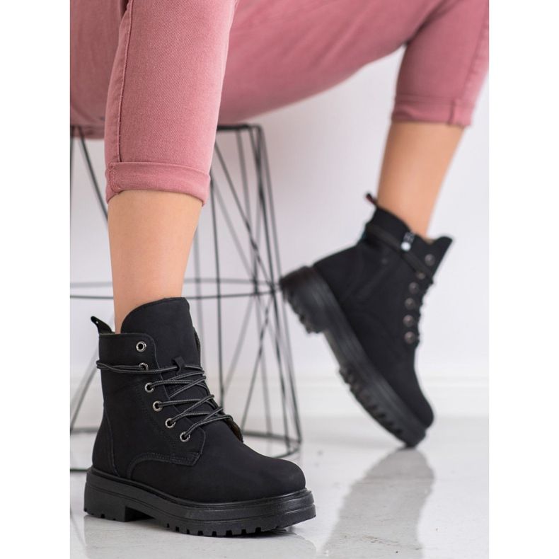 SHELOVET Czarne Trapery Z Eko Skóry 1