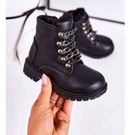 Dziecięce Ocieplane Traperki Eko Skóra Łańcuch Czarne Rock&Roll 2