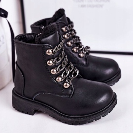 Dziecięce Ocieplane Traperki Eko Skóra Łańcuch Czarne Rock&Roll 1