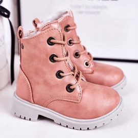 Dziecięce Traperki Botki Ocieplane Futerkiem Różowe Mia 1