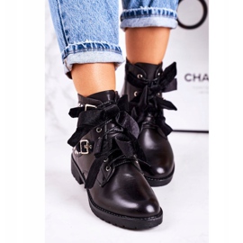 SEA Damskie Ocieplane Botki Z Klamrami I Wstążką Czarne Special 2