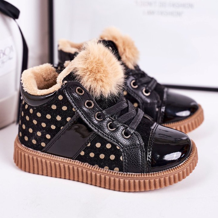 Linshi Dziecięce Ocieplane Botki Trampki W Groszki Czarne Anastasia 1