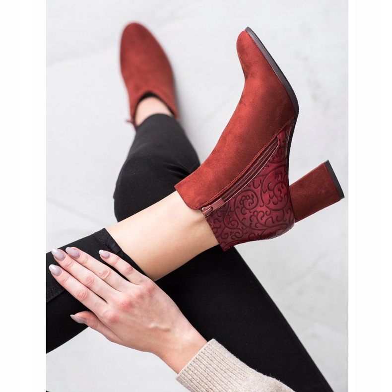 M.Daszyński Bordowe Botki Ze Wzorem brązowe czerwone 2