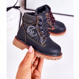 PL1 Dziecięce Ocieplane Botki Traperki Na Gumowej Podeszwie Granatowe Bobby pomarańczowe 2