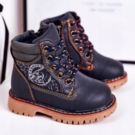 PL1 Dziecięce Ocieplane Botki Traperki Na Gumowej Podeszwie Granatowe Bobby pomarańczowe 1