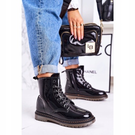 Damskie Ocieplane Trapery Glany Lakierowane Czarne Thunder 2