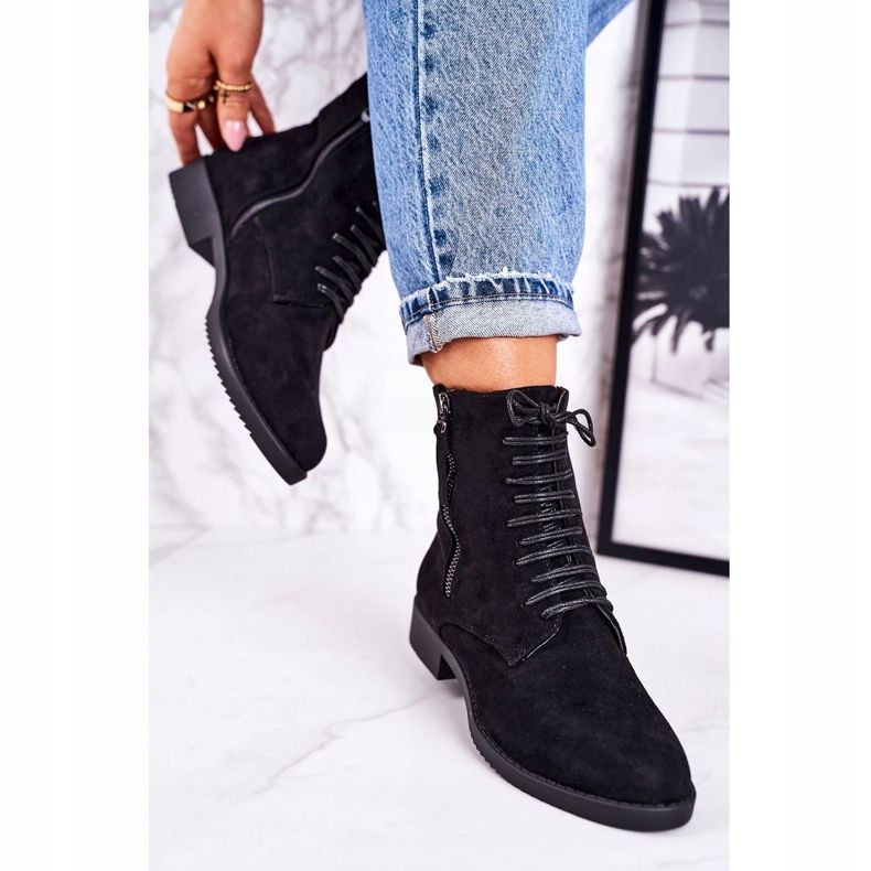 PJ1 Klasyczne Damskie Ocieplane Botki Zamszowe Czarne Simplicity 2