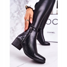 PJ1 Damskie Ocieplane Botki Na Obcasie Print Zwierzęcy Czarne Confidence 1