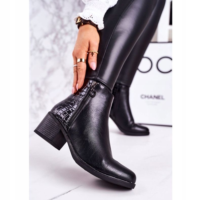 PJ1 Damskie Ocieplane Botki Na Obcasie Print Zwierzęcy Czarne Confidence 1