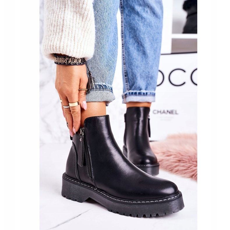 PJ1 Damskie Ocieplane Botki Na Gumowej Podeszwie Czarne Moon Walk 1