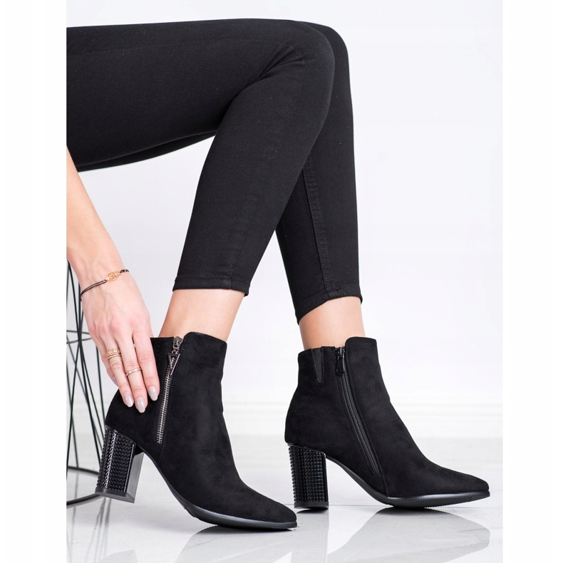 SHELOVET Stylowe Botki Z Ozdobnym Obcasem czarne 2
